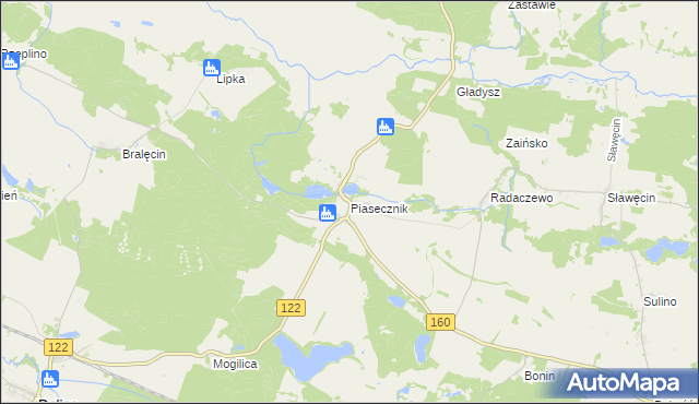 mapa Piasecznik gmina Choszczno, Piasecznik gmina Choszczno na mapie Targeo