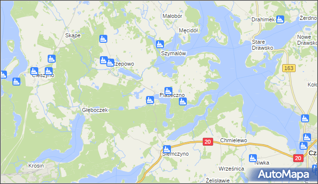 mapa Piaseczno gmina Czaplinek, Piaseczno gmina Czaplinek na mapie Targeo