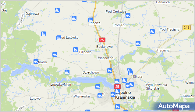 mapa Piaseczno gmina Sępólno Krajeńskie, Piaseczno gmina Sępólno Krajeńskie na mapie Targeo