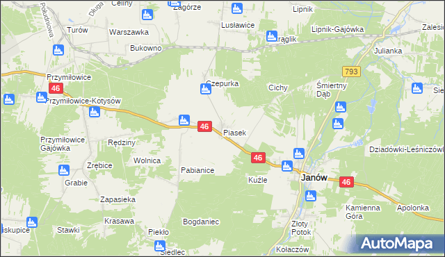 mapa Piasek gmina Janów, Piasek gmina Janów na mapie Targeo