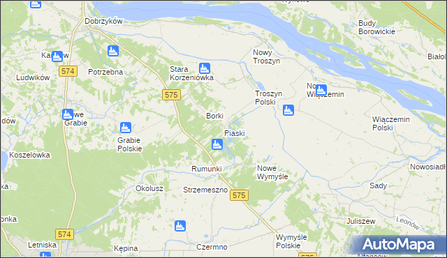 mapa Piaski gmina Gąbin, Piaski gmina Gąbin na mapie Targeo