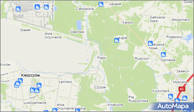 mapa Piaski gmina Kleszczów, Piaski gmina Kleszczów na mapie Targeo