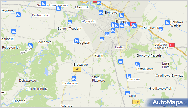 mapa Piaski gmina Sierpc, Piaski gmina Sierpc na mapie Targeo