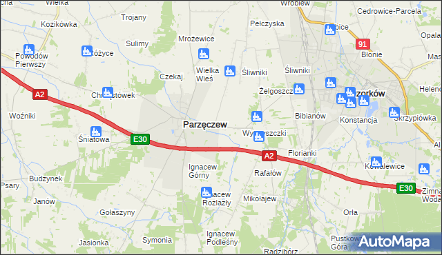 mapa Piaskowice gmina Parzęczew, Piaskowice gmina Parzęczew na mapie Targeo