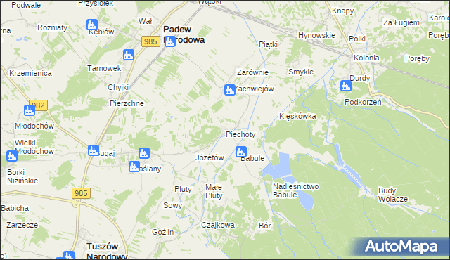 mapa Piechoty, Piechoty na mapie Targeo