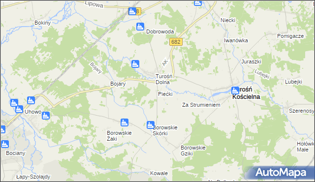 mapa Piećki, Piećki na mapie Targeo
