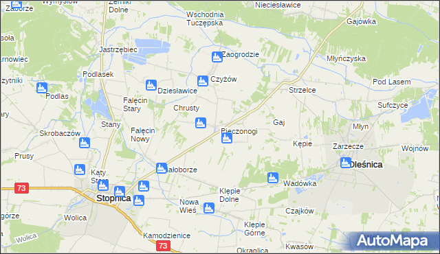 mapa Pieczonogi gmina Oleśnica, Pieczonogi gmina Oleśnica na mapie Targeo