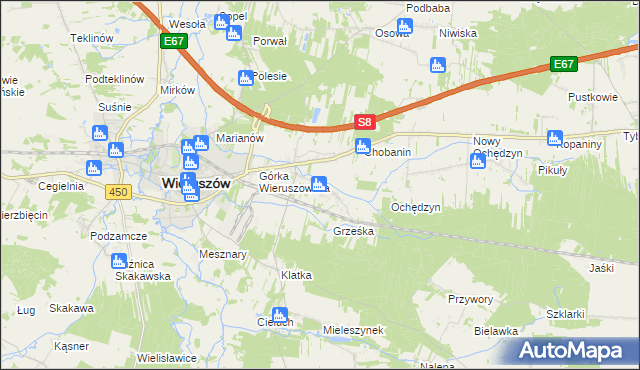 mapa Pieczyska gmina Wieruszów, Pieczyska gmina Wieruszów na mapie Targeo