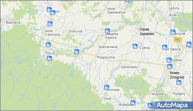 mapa Pielgrzymka gmina Osiek Jasielski, Pielgrzymka gmina Osiek Jasielski na mapie Targeo