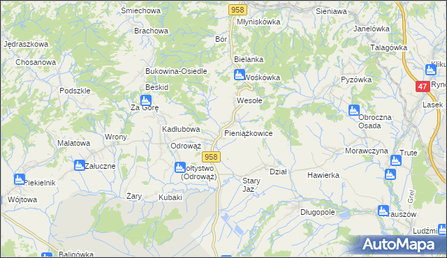 mapa Pieniążkowice, Pieniążkowice na mapie Targeo
