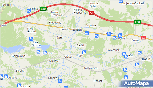 mapa Pieńki gmina Kotuń, Pieńki gmina Kotuń na mapie Targeo