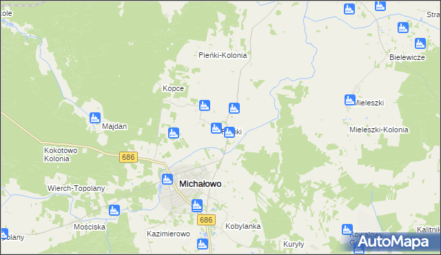 mapa Pieńki gmina Michałowo, Pieńki gmina Michałowo na mapie Targeo