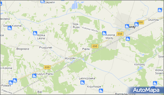 mapa Pieńki gmina Mordy, Pieńki gmina Mordy na mapie Targeo