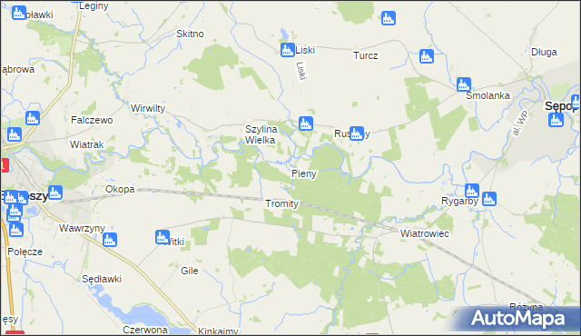mapa Pieny, Pieny na mapie Targeo