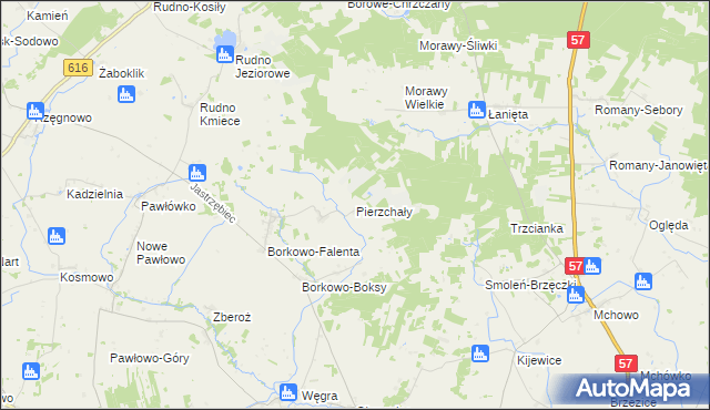 mapa Pierzchały gmina Czernice Borowe, Pierzchały gmina Czernice Borowe na mapie Targeo