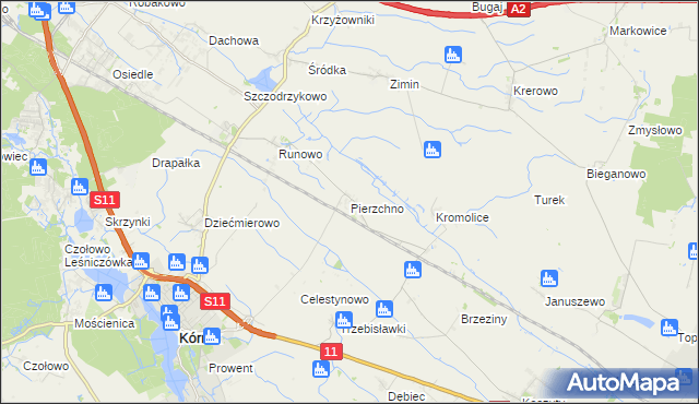 mapa Pierzchno gmina Kórnik, Pierzchno gmina Kórnik na mapie Targeo