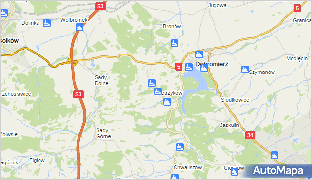 mapa Pietrzyków gmina Dobromierz, Pietrzyków gmina Dobromierz na mapie Targeo