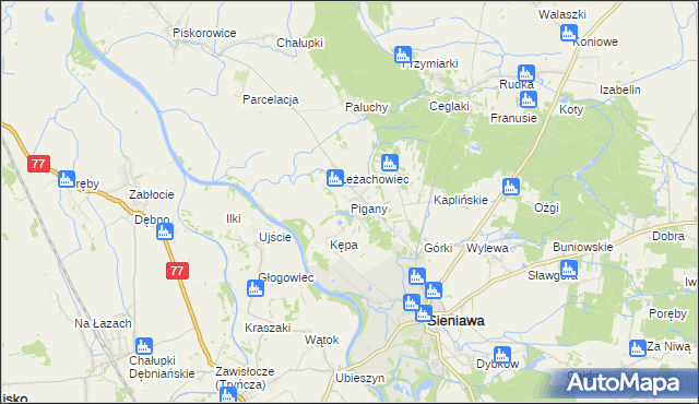 mapa Pigany, Pigany na mapie Targeo