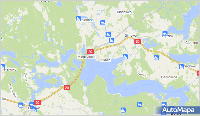 mapa Piława gmina Borne Sulinowo, Piława gmina Borne Sulinowo na mapie Targeo