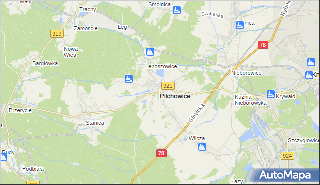 mapa Pilchowice powiat gliwicki, Pilchowice powiat gliwicki na mapie Targeo