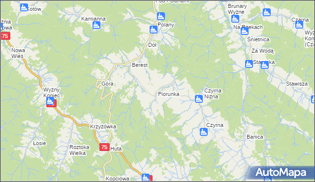 mapa Piorunka, Piorunka na mapie Targeo