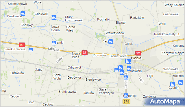mapa Piorunów gmina Błonie, Piorunów gmina Błonie na mapie Targeo