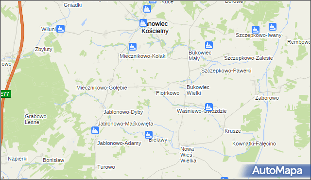 mapa Piotrkowo gmina Janowiec Kościelny, Piotrkowo gmina Janowiec Kościelny na mapie Targeo