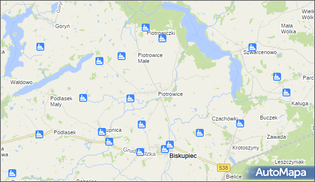 mapa Piotrowice gmina Biskupiec, Piotrowice gmina Biskupiec na mapie Targeo