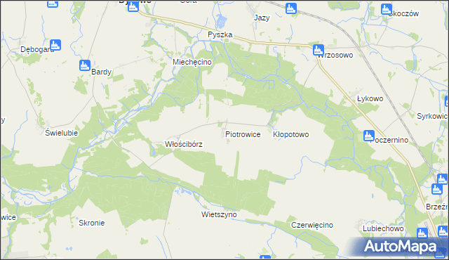 mapa Piotrowice gmina Dygowo, Piotrowice gmina Dygowo na mapie Targeo