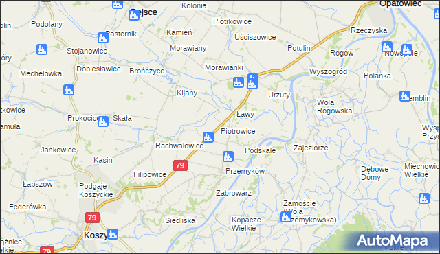 mapa Piotrowice gmina Koszyce, Piotrowice gmina Koszyce na mapie Targeo