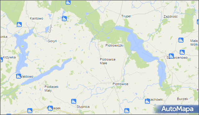 mapa Piotrowice Małe gmina Biskupiec, Piotrowice Małe gmina Biskupiec na mapie Targeo