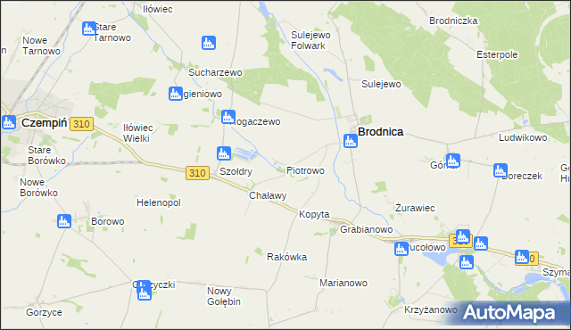 mapa Piotrowo gmina Brodnica, Piotrowo gmina Brodnica na mapie Targeo