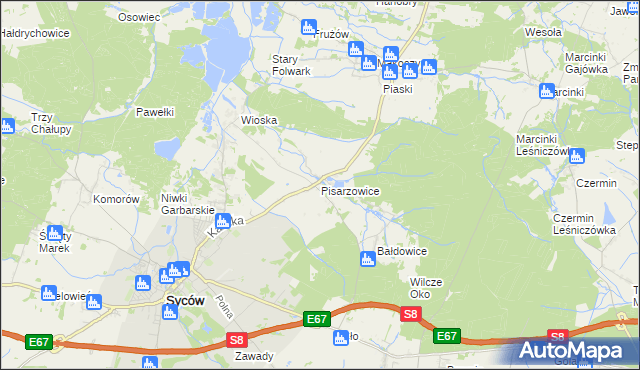 mapa Pisarzowice gmina Kobyla Góra, Pisarzowice gmina Kobyla Góra na mapie Targeo