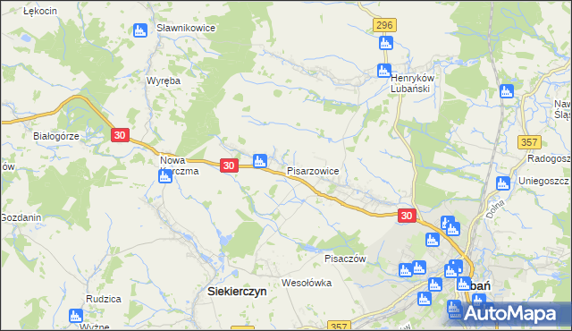 mapa Pisarzowice gmina Lubań, Pisarzowice gmina Lubań na mapie Targeo