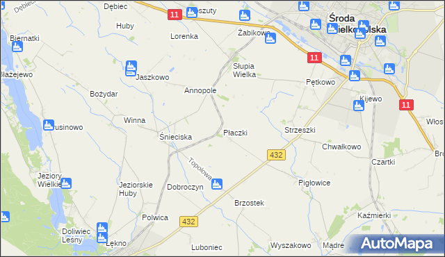 mapa Płaczki gmina Zaniemyśl, Płaczki gmina Zaniemyśl na mapie Targeo