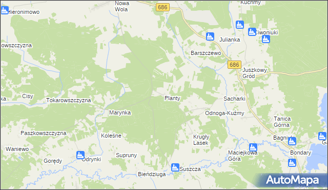 mapa Planty, Planty na mapie Targeo