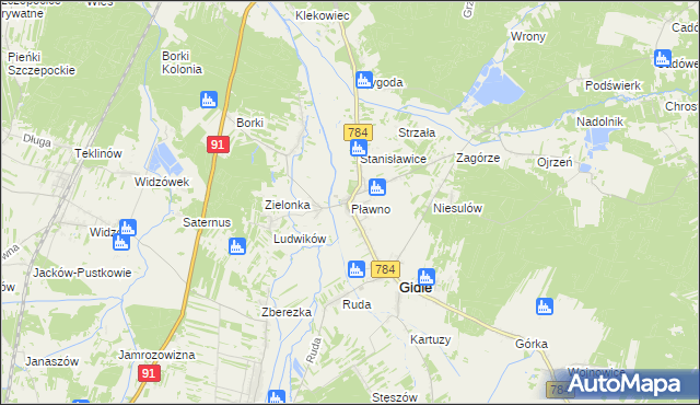 mapa Pławno gmina Gidle, Pławno gmina Gidle na mapie Targeo