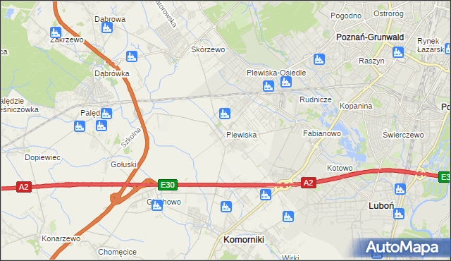 mapa Plewiska gmina Komorniki, Plewiska gmina Komorniki na mapie Targeo