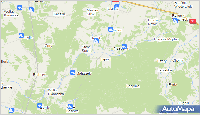 mapa Plewki gmina Długosiodło, Plewki gmina Długosiodło na mapie Targeo