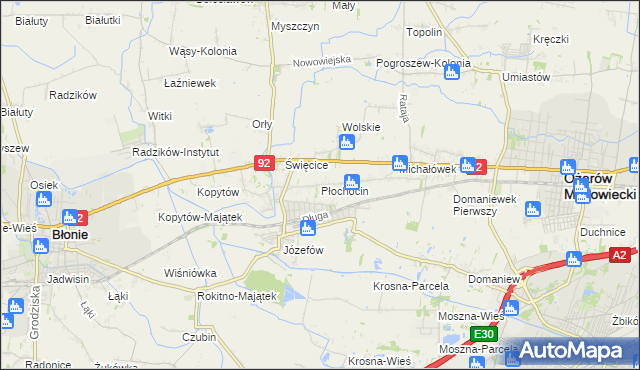 mapa Płochocin gmina Ożarów Mazowiecki, Płochocin gmina Ożarów Mazowiecki na mapie Targeo