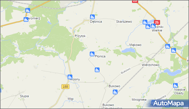 mapa Płonica gmina Człuchów, Płonica gmina Człuchów na mapie Targeo