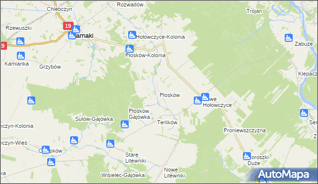 mapa Płosków gmina Sarnaki, Płosków gmina Sarnaki na mapie Targeo