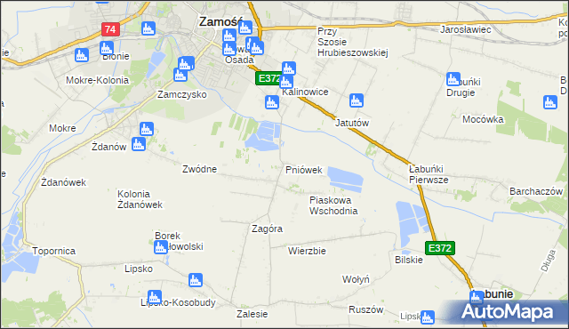 mapa Pniówek gmina Zamość, Pniówek gmina Zamość na mapie Targeo