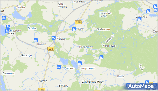 mapa Podborowo gmina Pniewy, Podborowo gmina Pniewy na mapie Targeo