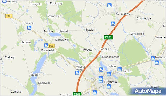 mapa Podgaj gmina Dopiewo, Podgaj gmina Dopiewo na mapie Targeo