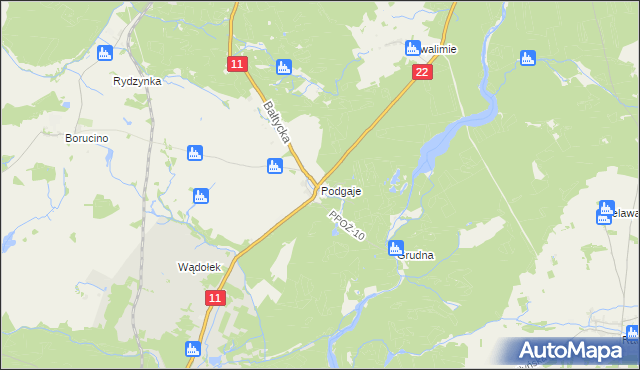 mapa Podgaje gmina Okonek, Podgaje gmina Okonek na mapie Targeo