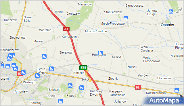 mapa Podgajew gmina Oporów, Podgajew gmina Oporów na mapie Targeo