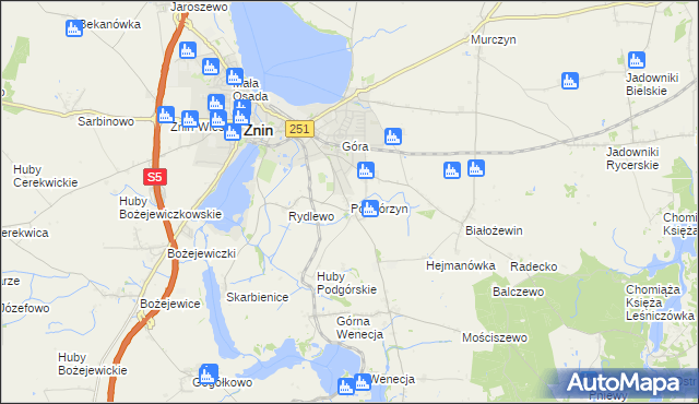 mapa Podgórzyn gmina Żnin, Podgórzyn gmina Żnin na mapie Targeo