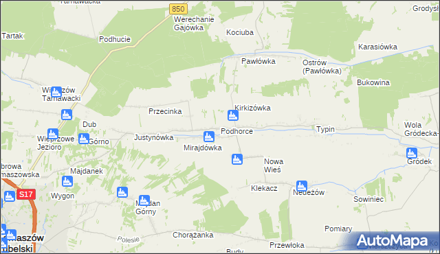 mapa Podhorce gmina Tomaszów Lubelski, Podhorce gmina Tomaszów Lubelski na mapie Targeo