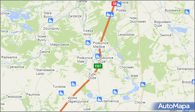 mapa Podkonice Duże, Podkonice Duże na mapie Targeo